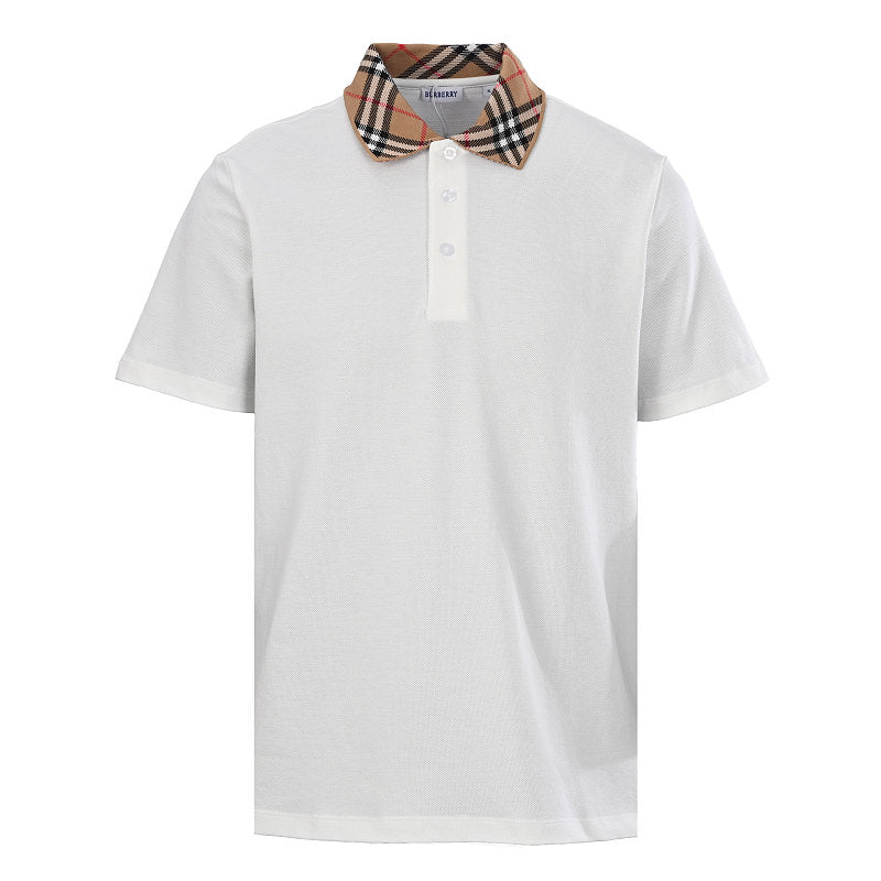 Burberry Short-Sleeve Polo Shirt with Check Collar Detail