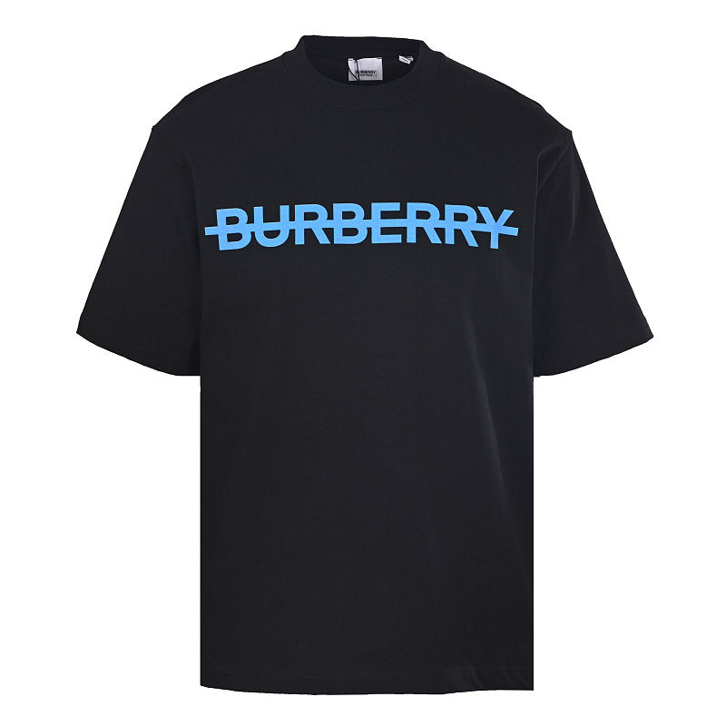 Burberry T-Shirt with Tape-Style Horizontal Stripe Overlay & Letter Print