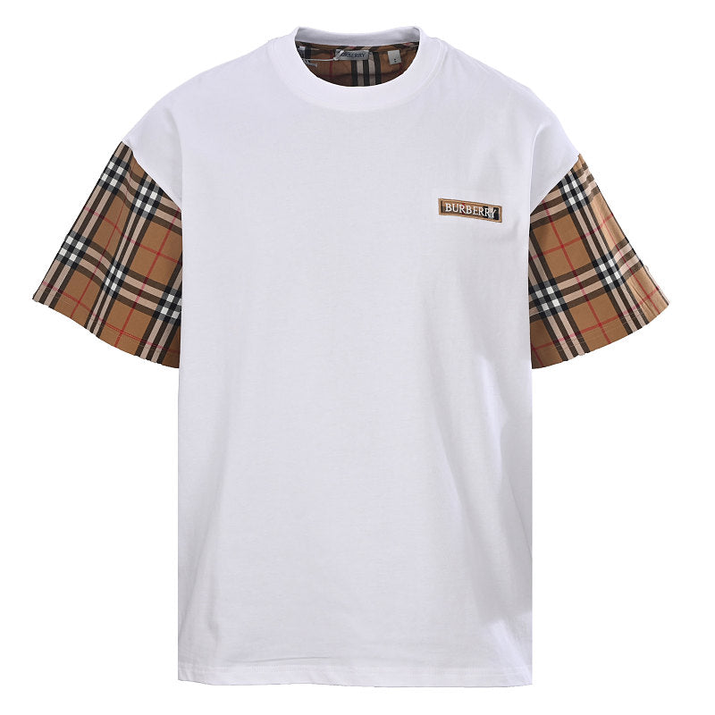 Burberry Short-Sleeve T-Shirt with Check-Pattern Sleeve Panels & Embroidered Logo