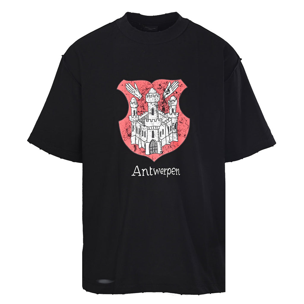 Balenciaga Antwerpen Crest Distressed T-Shirt – Black