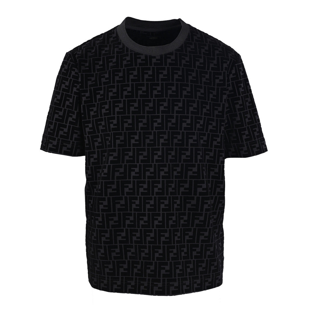 Fendi FF Monogram Velvet-Jacquard T-Shirt — Black