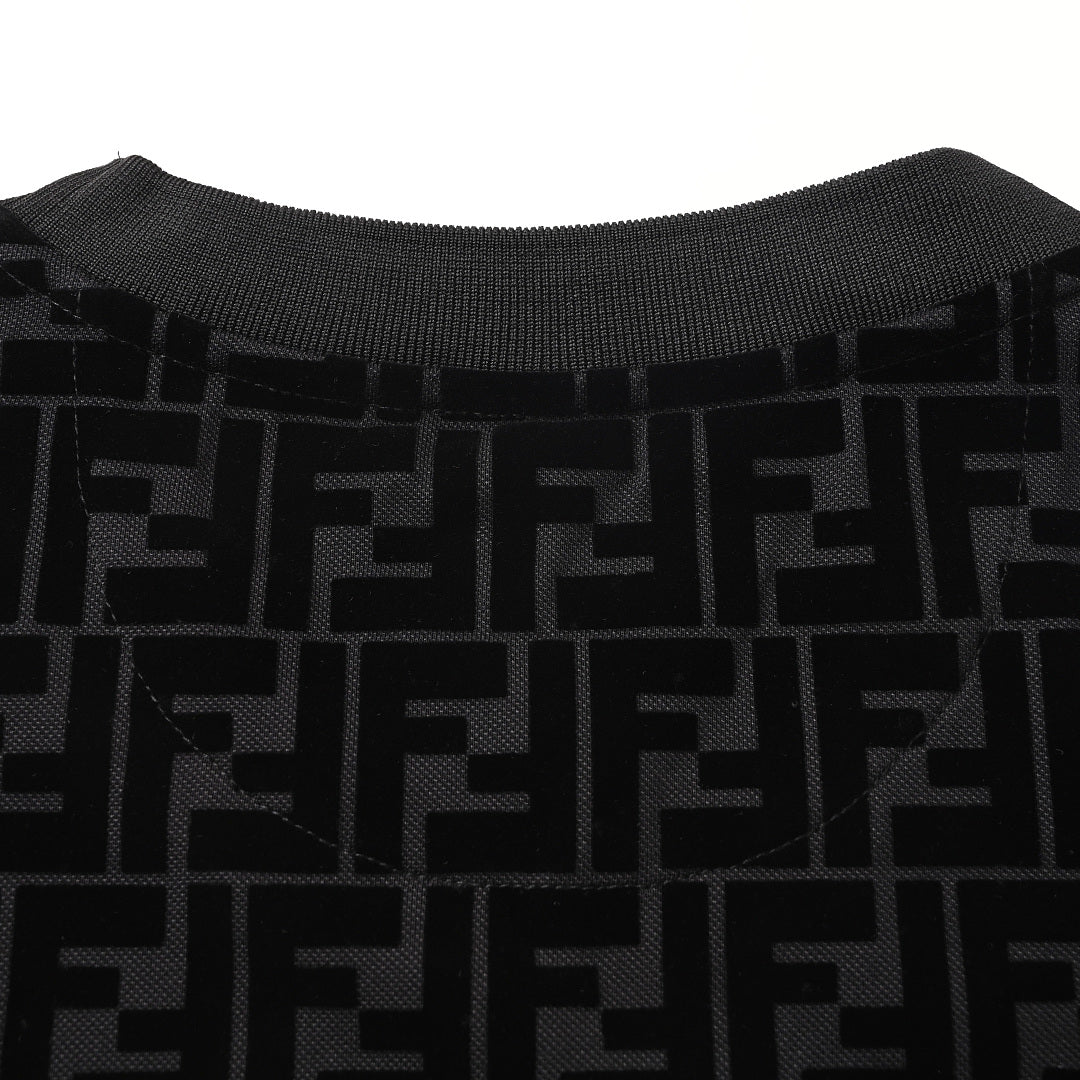 Fendi FF Monogram Velvet-Jacquard T-Shirt — Black
