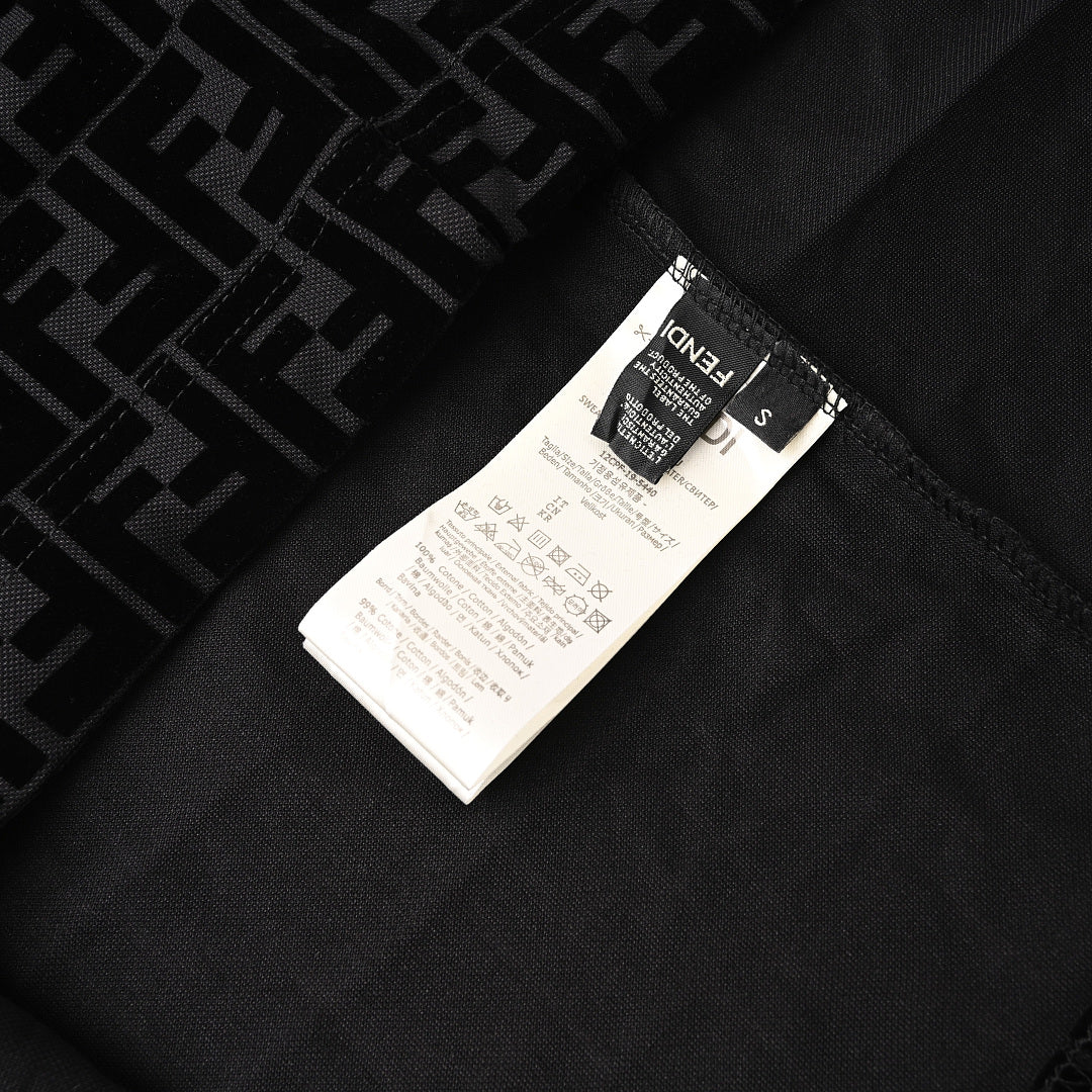 Fendi FF Monogram Velvet-Jacquard T-Shirt — Black