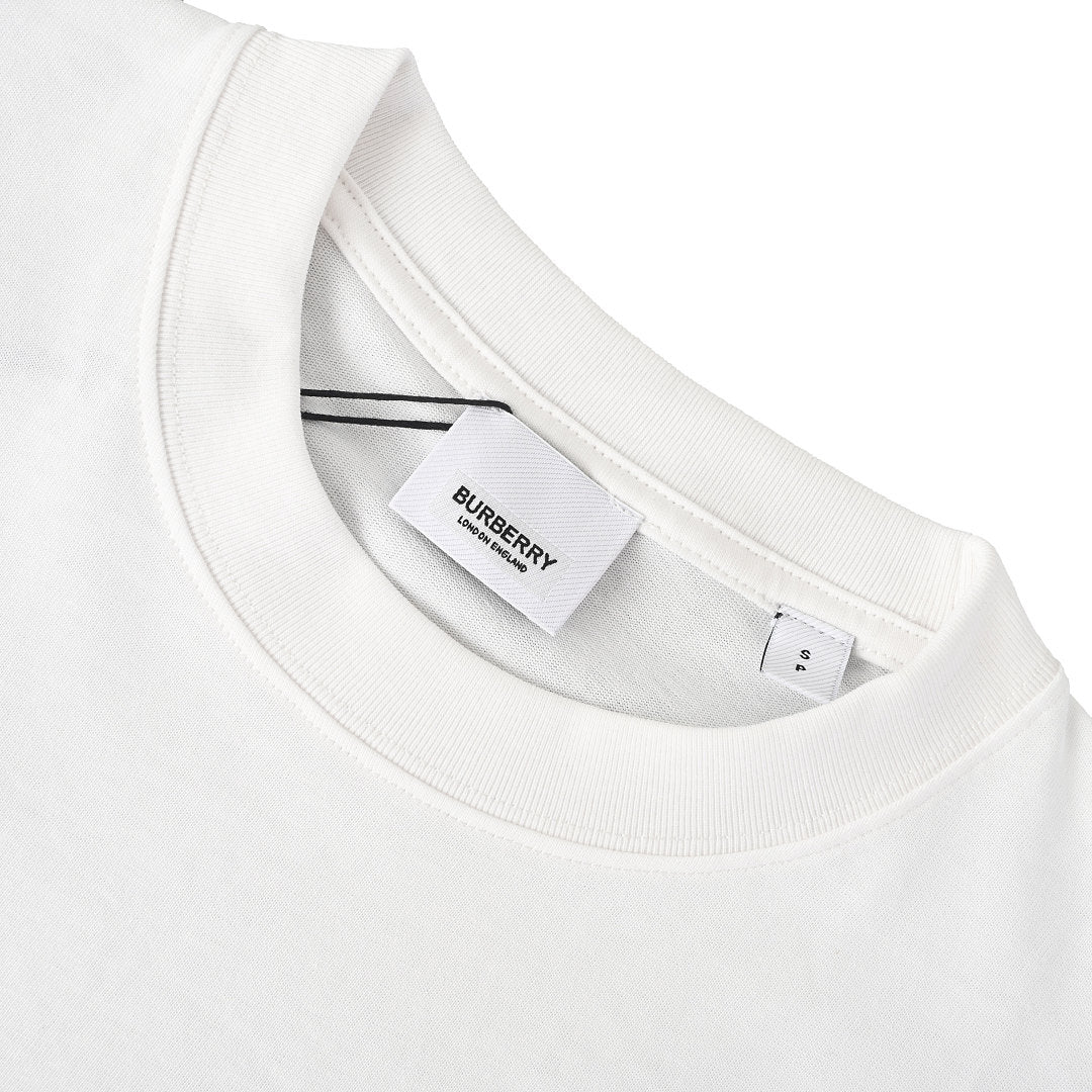 Burberry T-Shirt with Tape-Style Horizontal Stripe Overlay & Letter Print