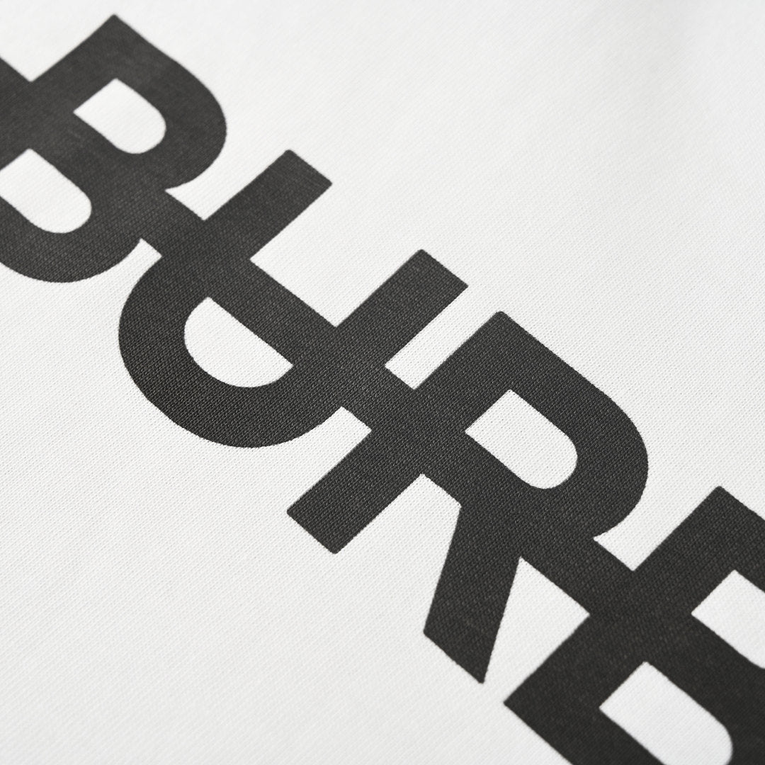 Burberry T-Shirt with Tape-Style Horizontal Stripe Overlay & Letter Print