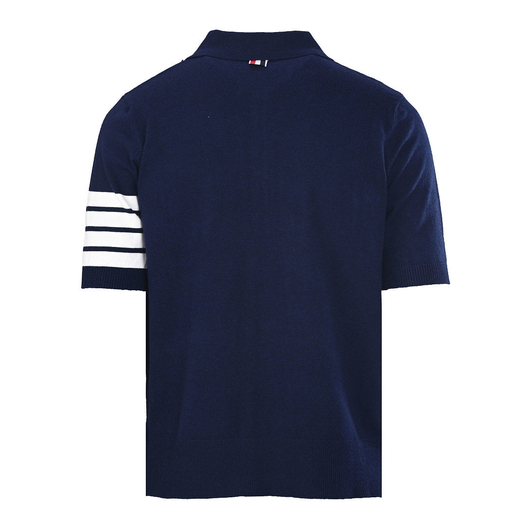Thom Browne Tennis Racket Embroidery 4-Bar Knit Polo – Navy