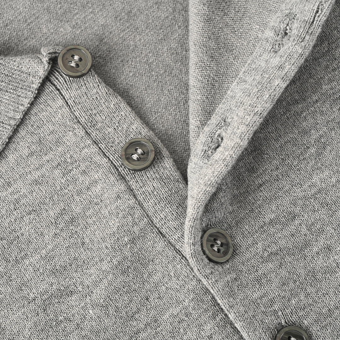 Thom Browne Tennis Racket Embroidery 4-Bar Knit Polo – Medium Grey