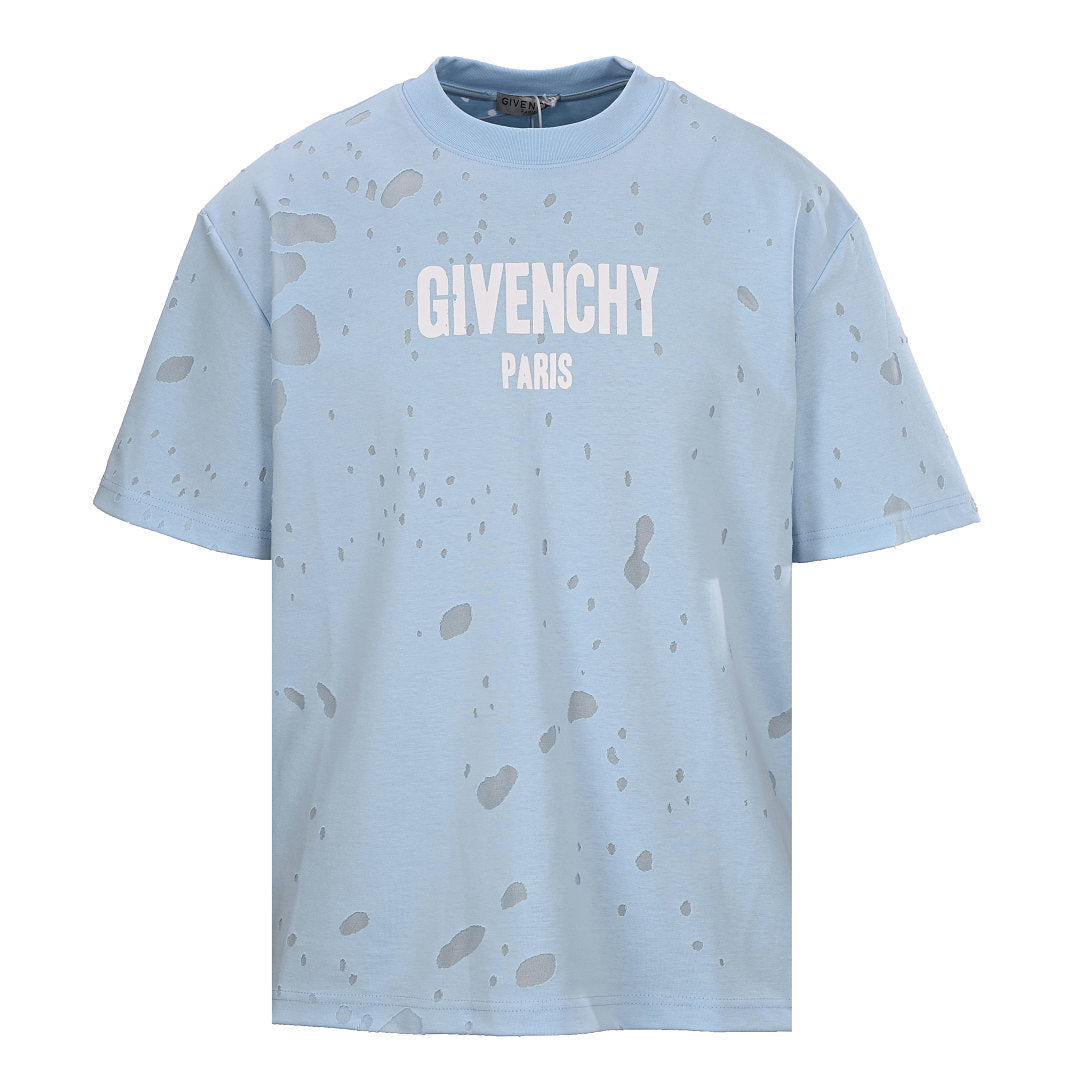 Givenchy Paris Destroyed Distressed Oversized T-Shirt – Sky Blue