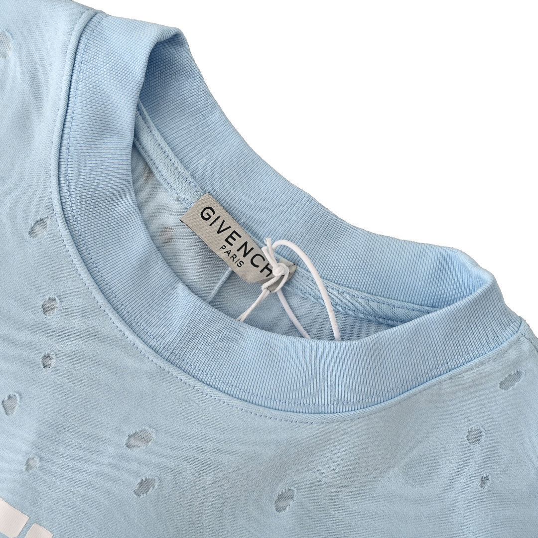 Givenchy Paris Destroyed Distressed Oversized T-Shirt – Sky Blue