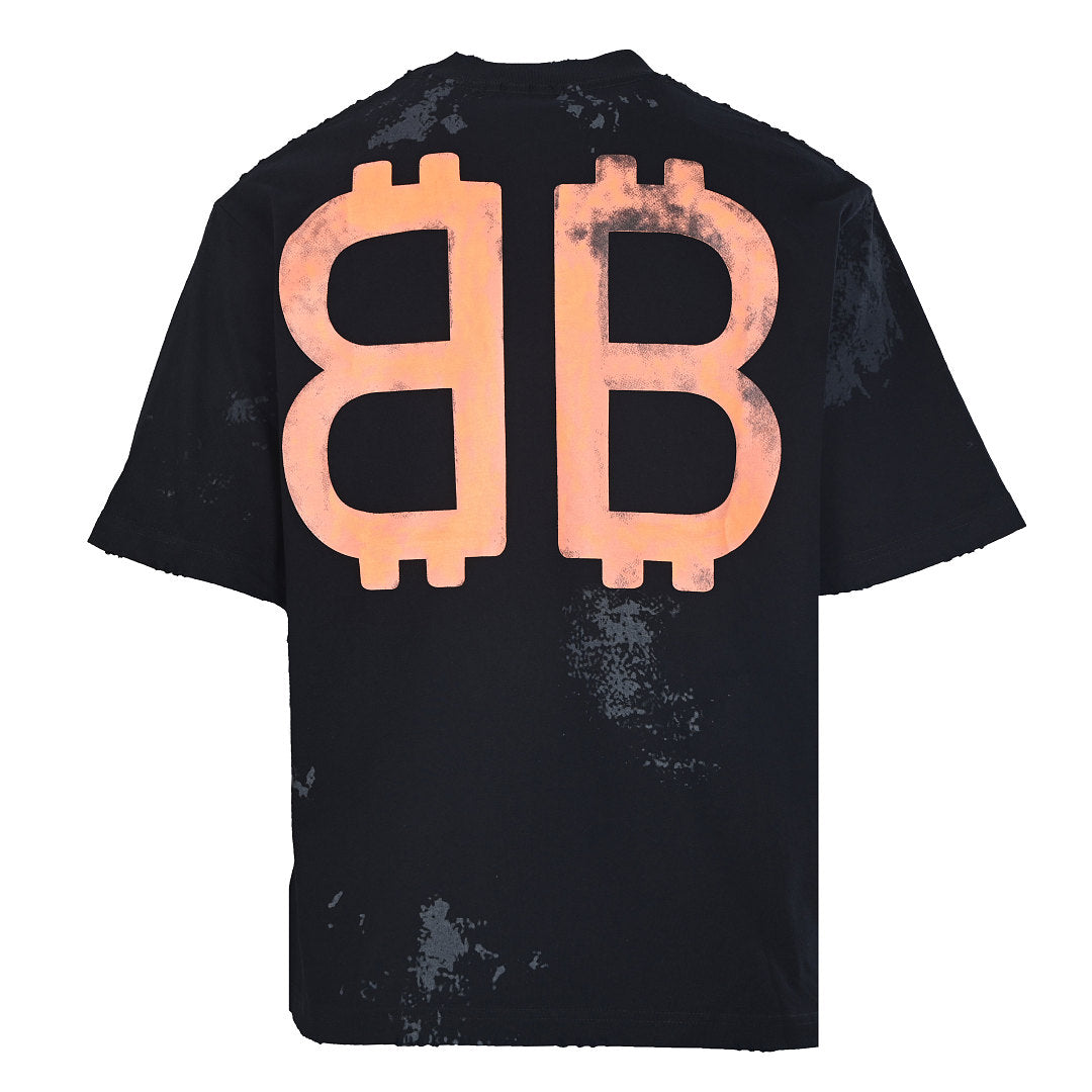 Balenciaga Double-B Bitcoin Hand-Painted Distressed Crewneck T-Shirt