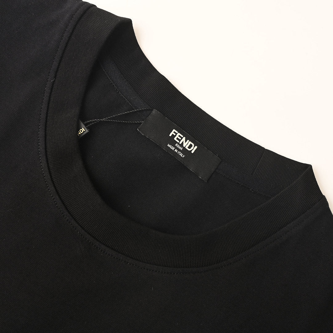 Fendi Roma Perforated Leather Zip Pocket T-Shirt — Black