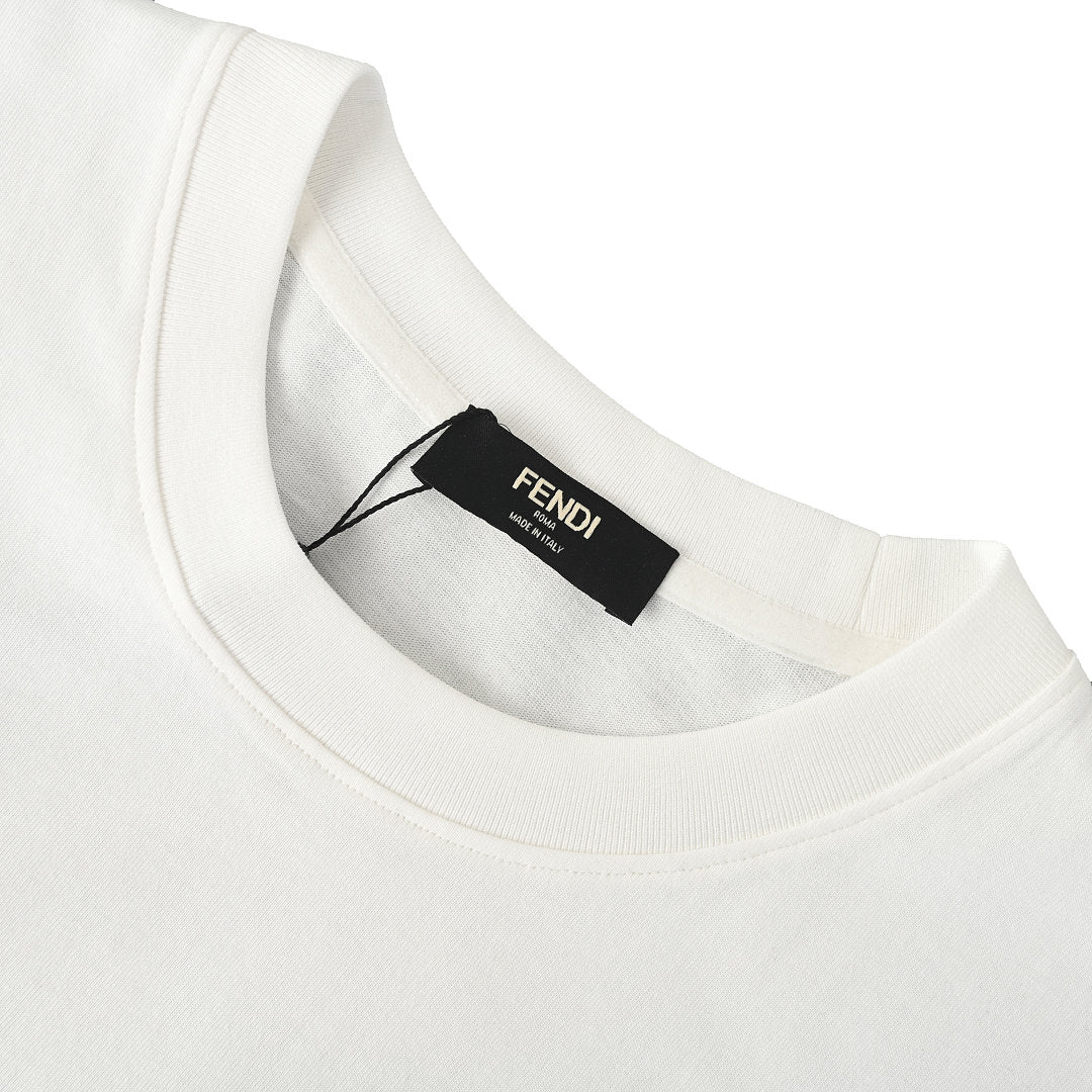 Fendi Roma FF Monogram Leather Pocket T-Shirt — White