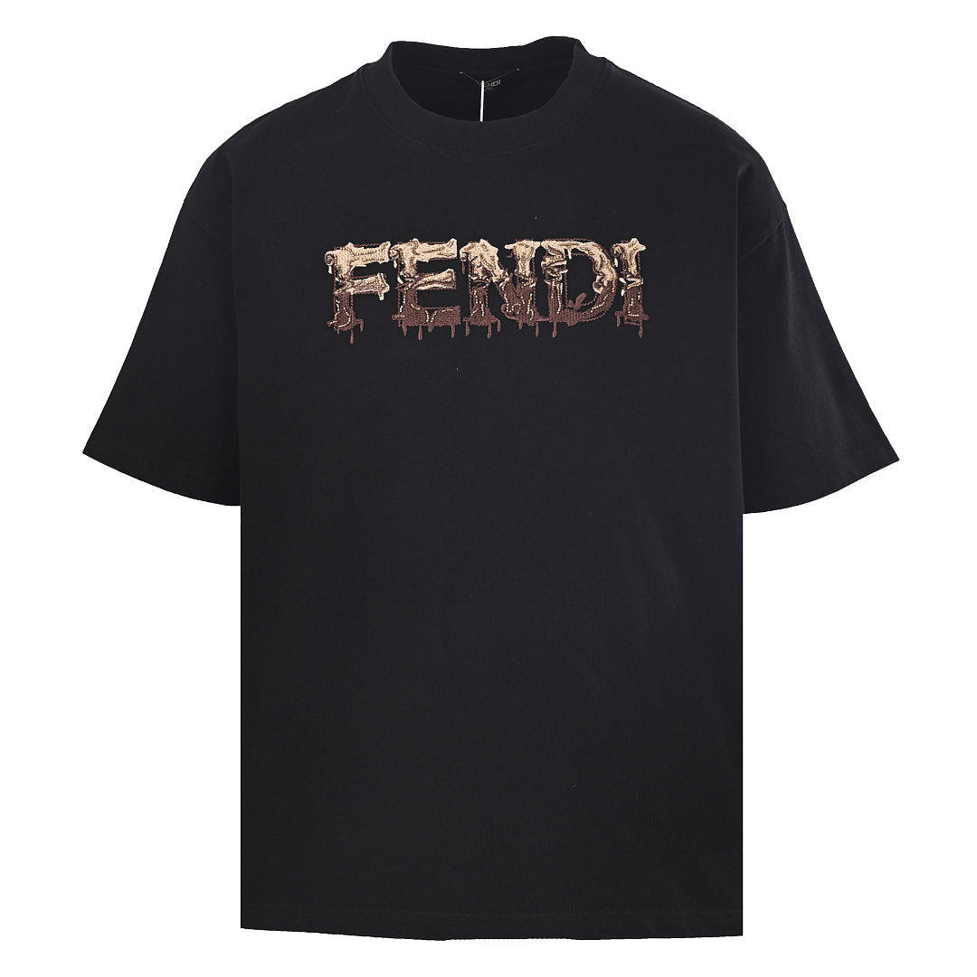 Fendi Roma Beaded & Embroidered Logo T-Shirt — black