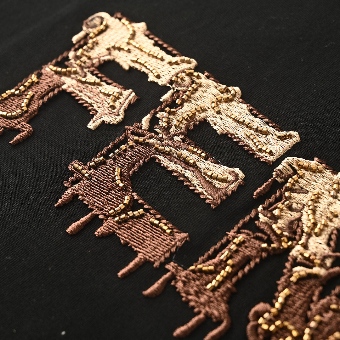 Fendi Roma Beaded & Embroidered Logo T-Shirt — black