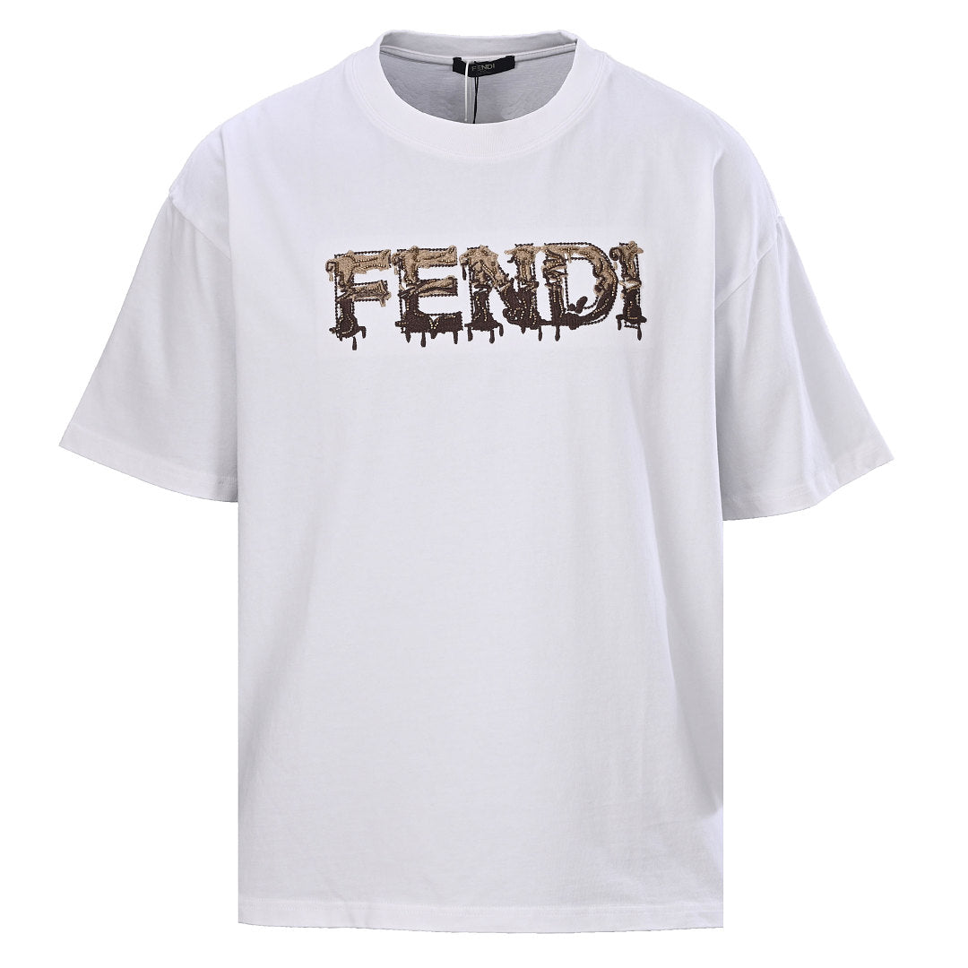 Fendi Roma Beaded & Embroidered Logo T-Shirt — White