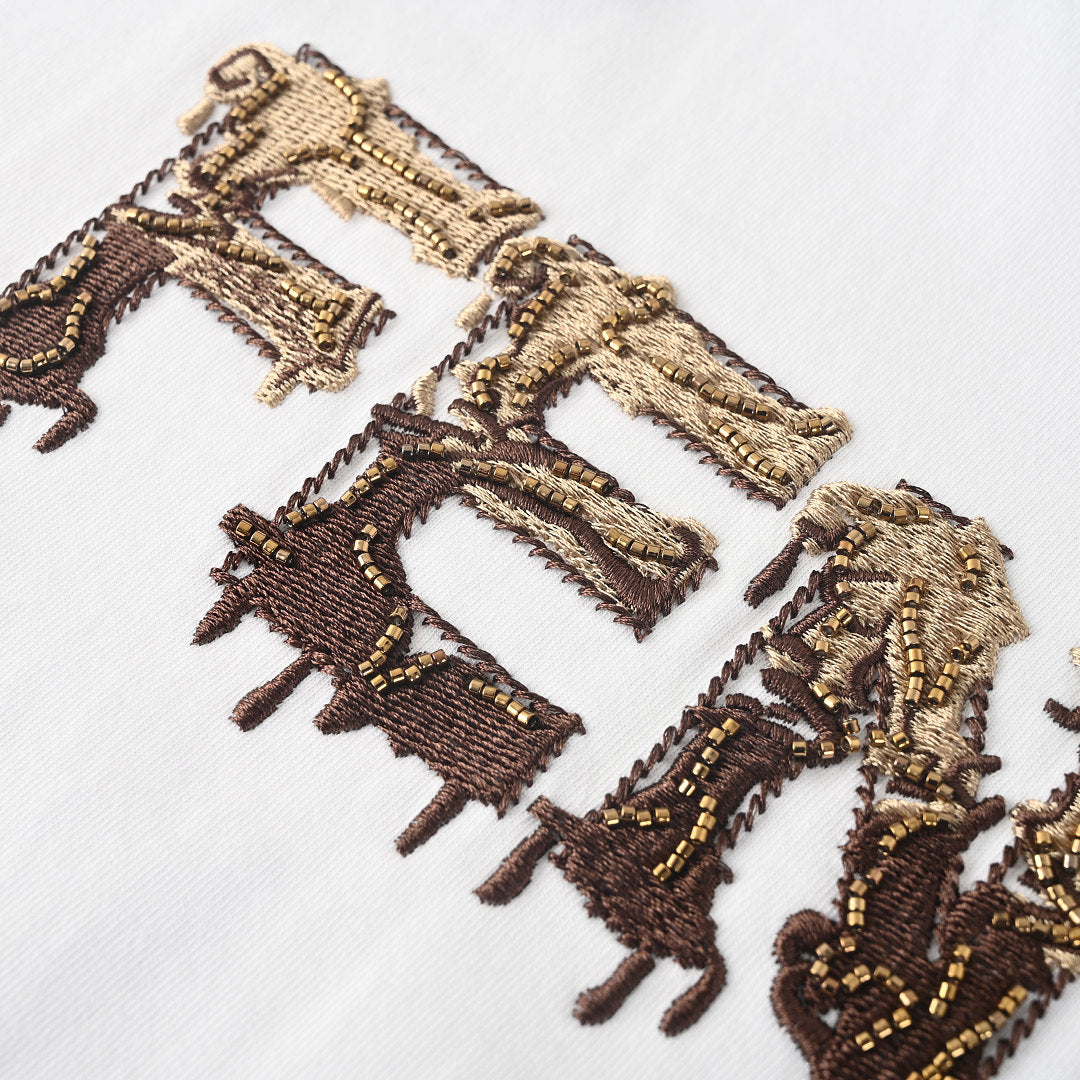 Fendi Roma Beaded & Embroidered Logo T-Shirt — White