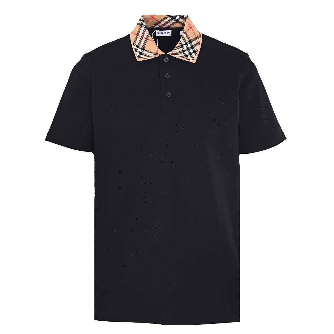 Burberry Short-Sleeve Polo Shirt with Check Collar Detail