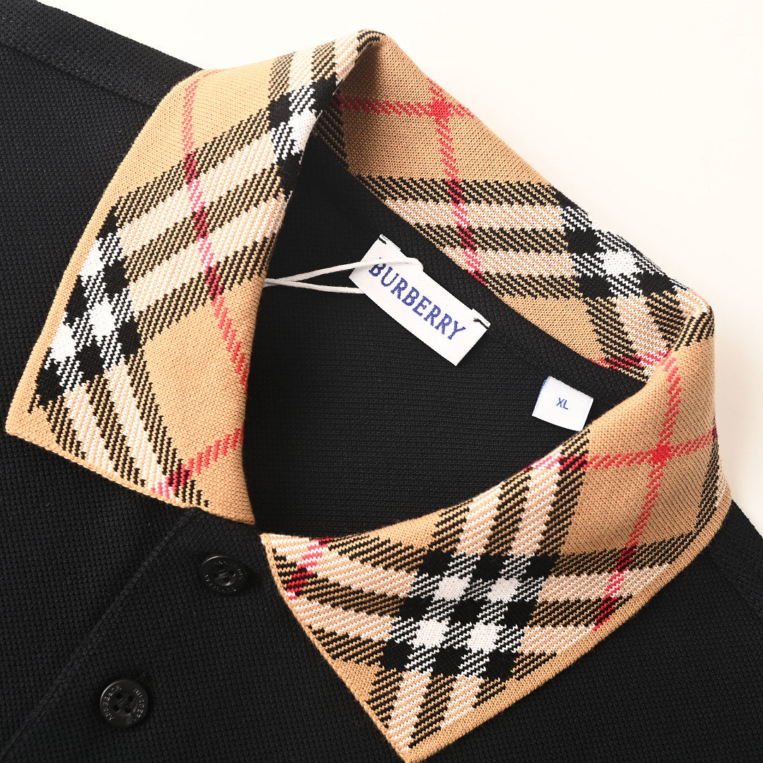 Burberry Short-Sleeve Polo Shirt with Check Collar Detail