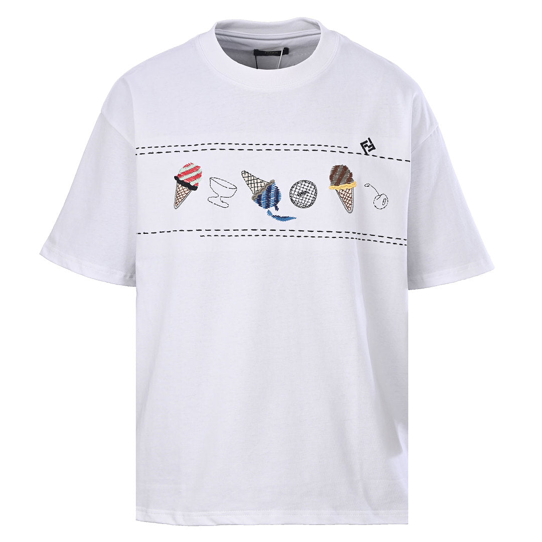 Fendi Roma Gelato Embroidered T-Shirt — White