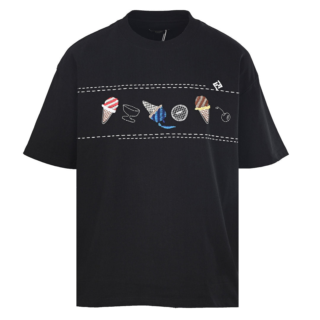 Fendi Roma Gelato Embroidered T-Shirt — Black