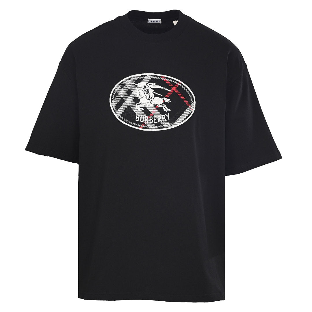 Burberry Short-Sleeve T-Shirt with Classic Check & Equestrian Knight Emblem