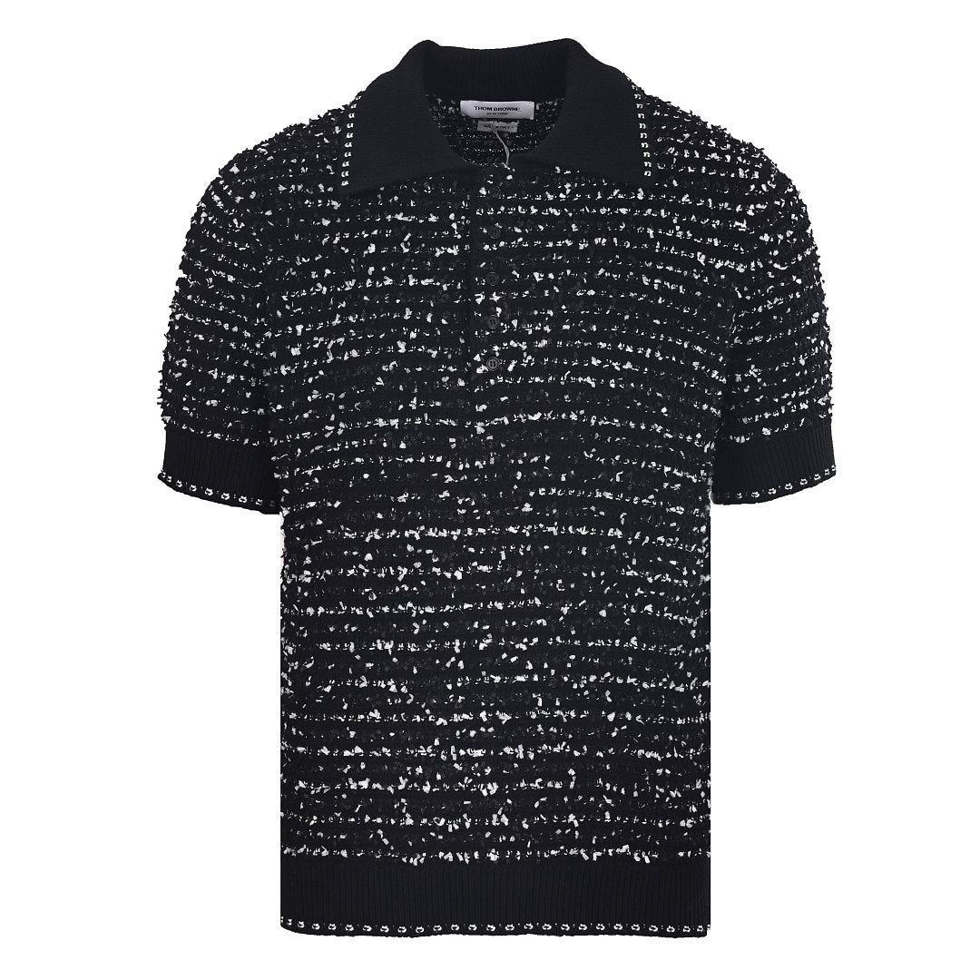 Thom Browne Bouclé Loop Knit Short-Sleeve Polo – Black & White