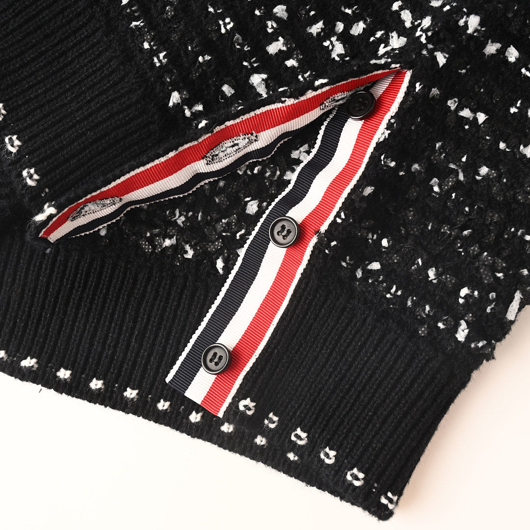 Thom Browne Bouclé Loop Knit Short-Sleeve Polo – Black & White