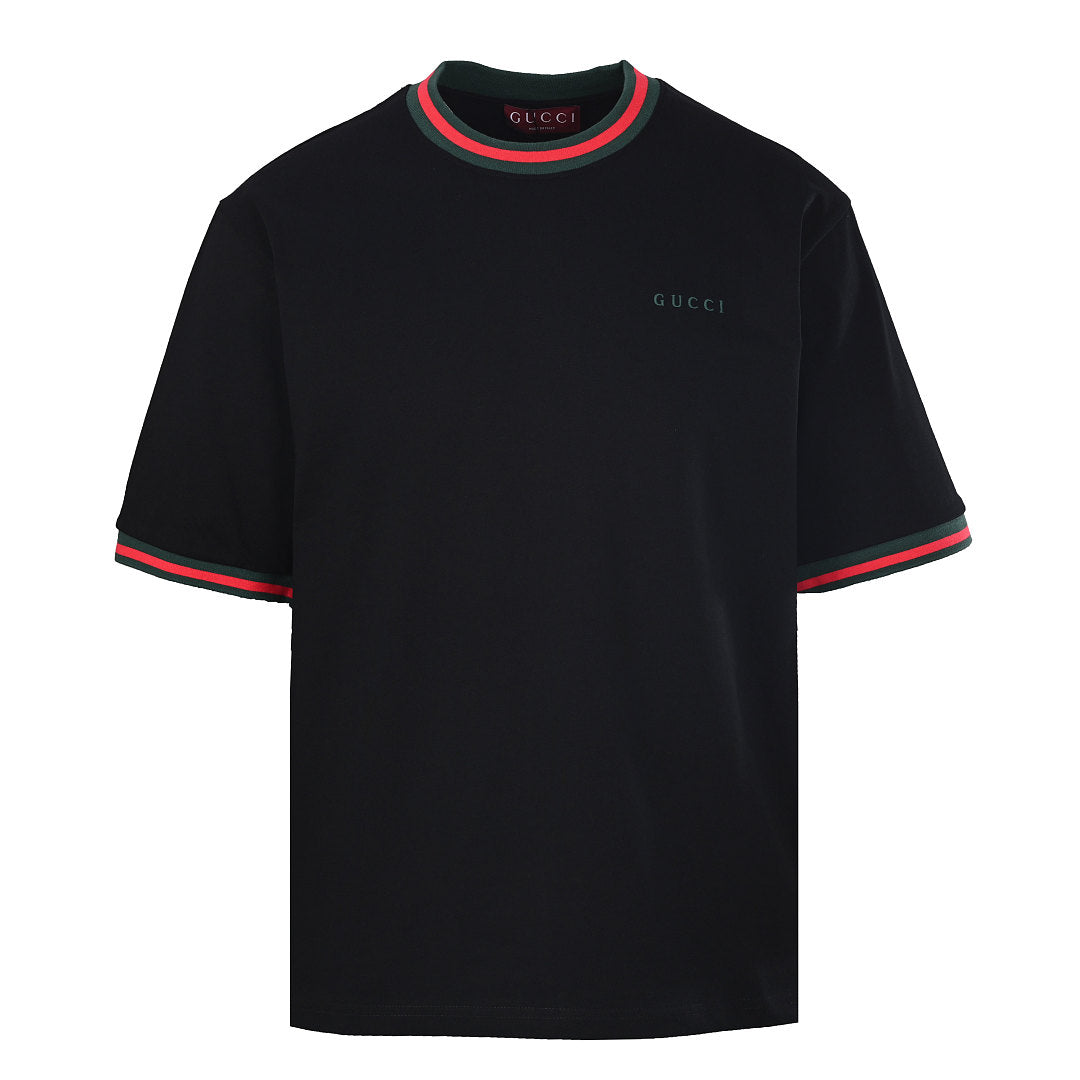 Gucci Ribbed-Trim Letter Embroidery T-Shirt