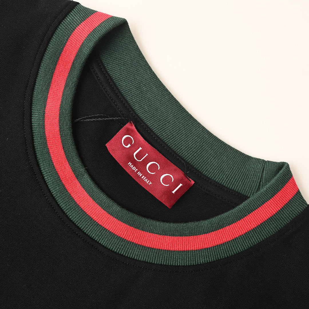 Gucci Ribbed-Trim Letter Embroidery T-Shirt