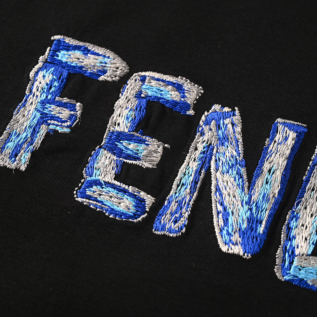 Fendi Roma Floral Embroidered Logo T-Shirt — Black