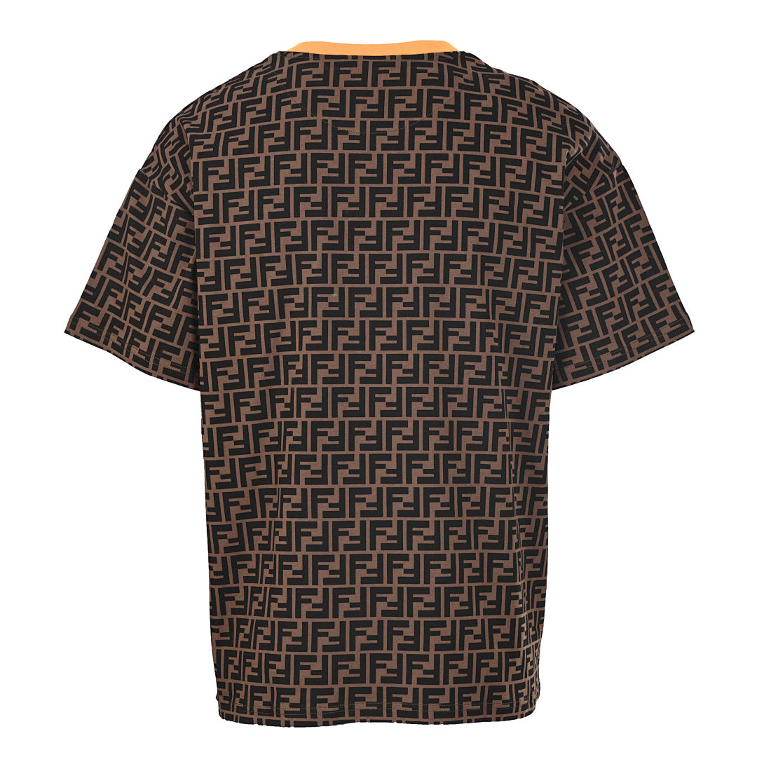 Fendi Roma All-Over FF Monogram T-Shirt — Brown / Orange Collar