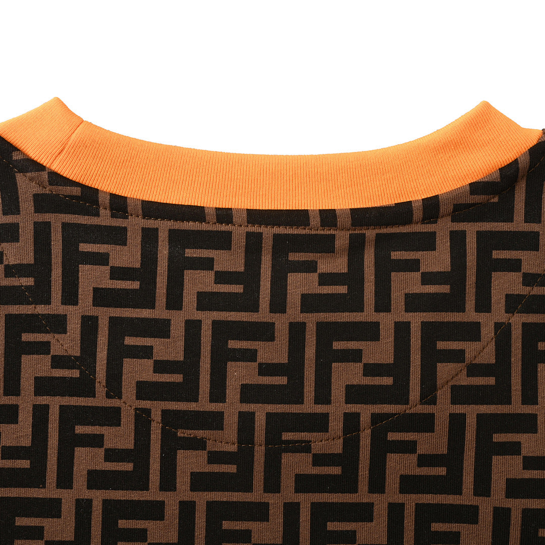 Fendi Roma All-Over FF Monogram T-Shirt — Brown / Orange Collar