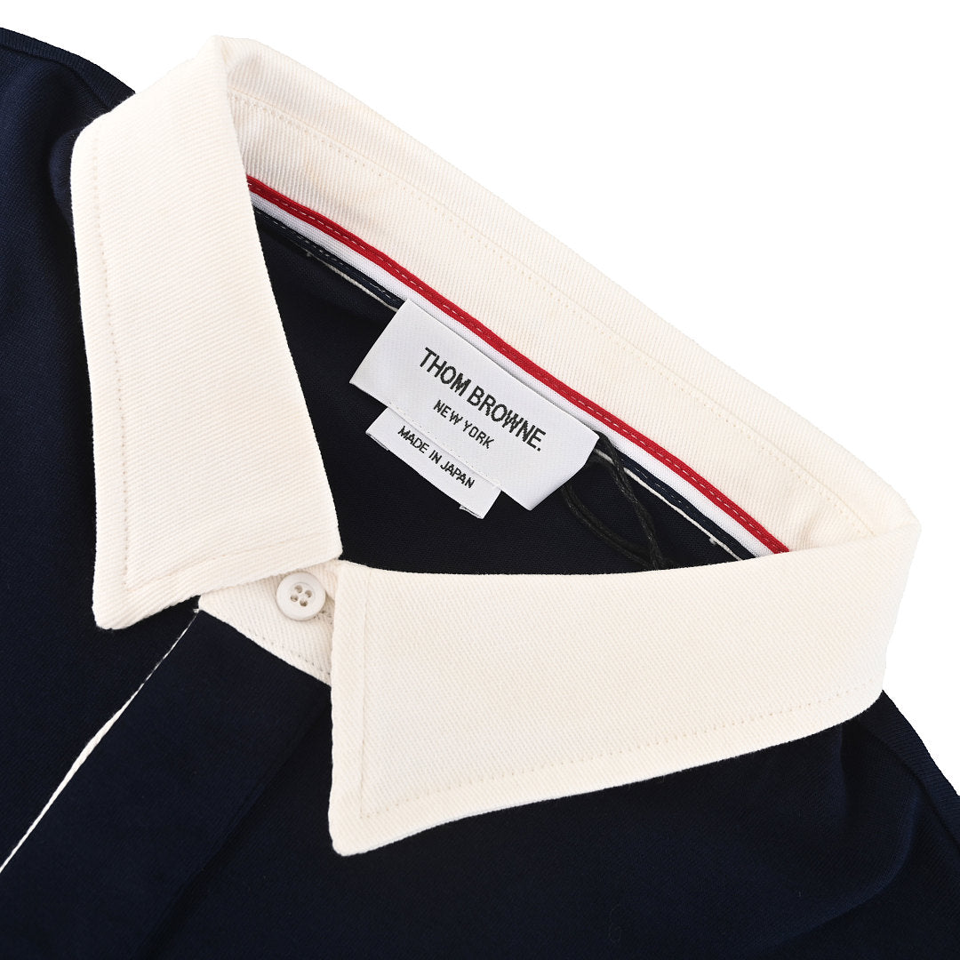 Thom Browne Contrast Collar Rugby Polo Shirt – Navy
