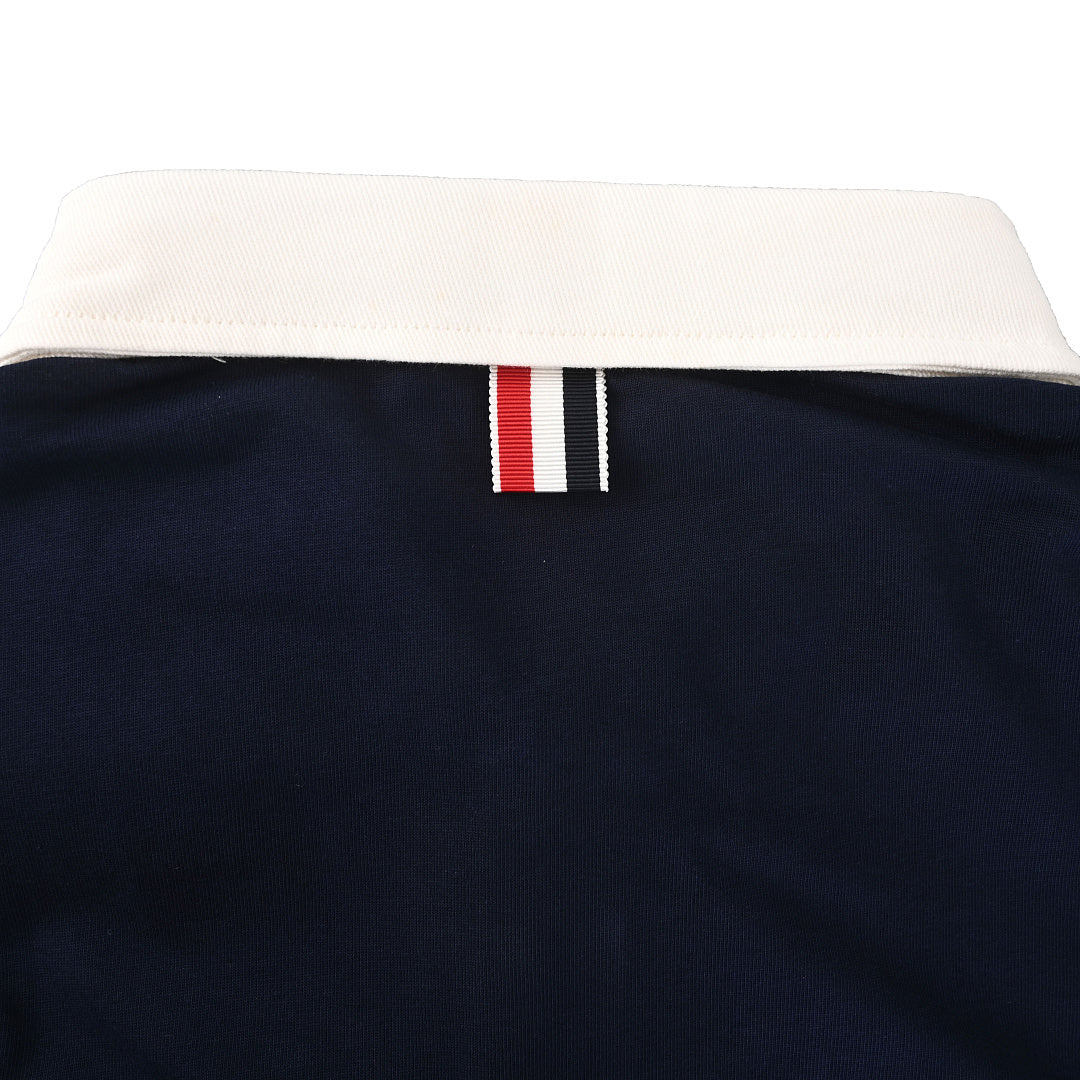 Thom Browne Contrast Collar Rugby Polo Shirt – Navy