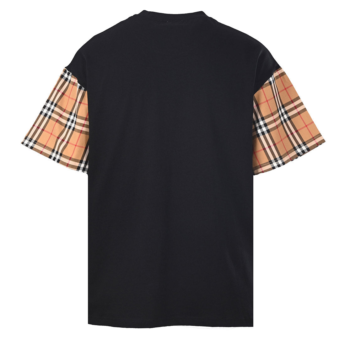 Burberry Short-Sleeve T-Shirt with Check-Pattern Sleeve Panels & Embroidered Logo
