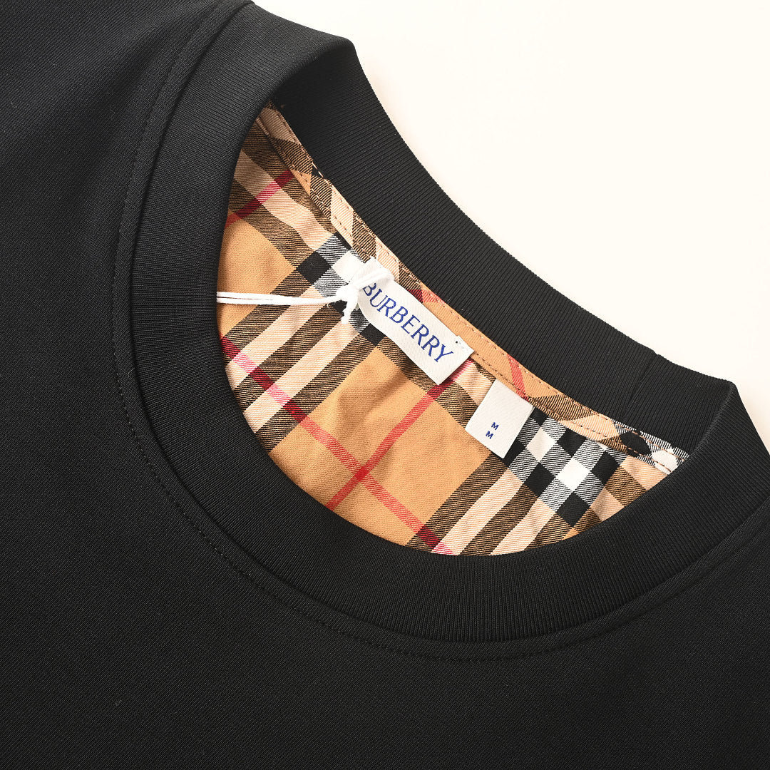 Burberry Short-Sleeve T-Shirt with Check-Pattern Sleeve Panels & Embroidered Logo