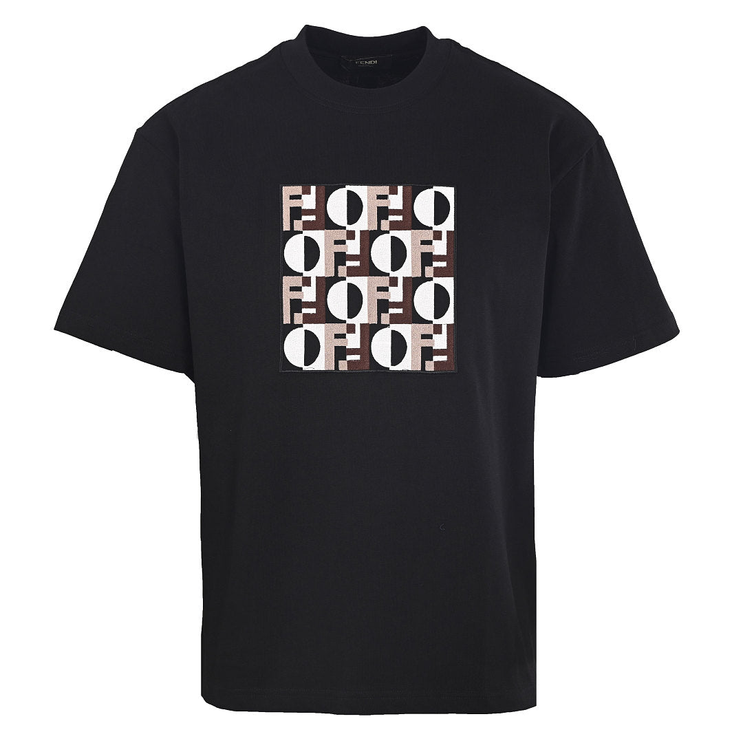 Fendi Roma FF Geometric Embroidered Patch T-Shirt — Off-Black