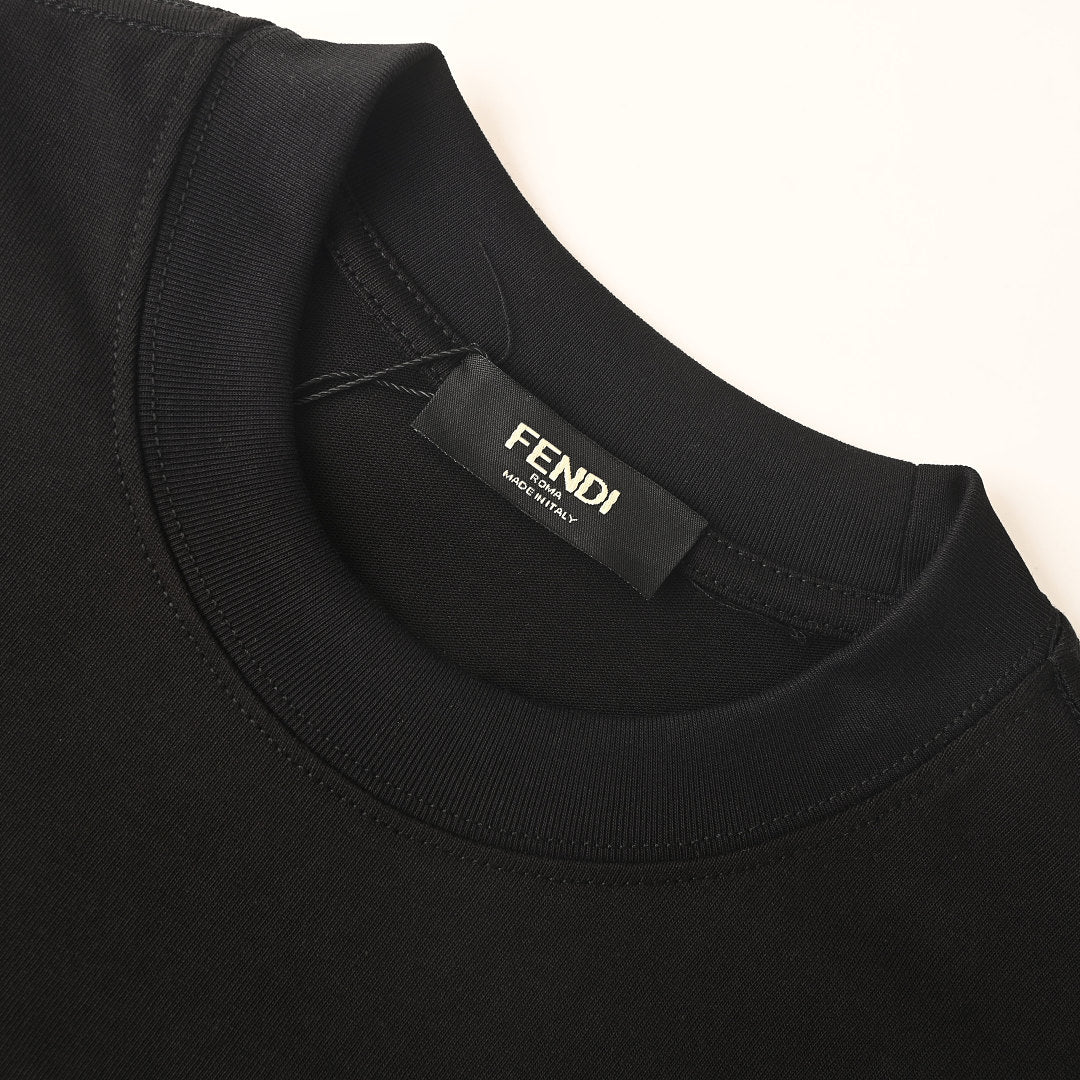 Fendi Roma FF Geometric Embroidered Patch T-Shirt — Off-Black