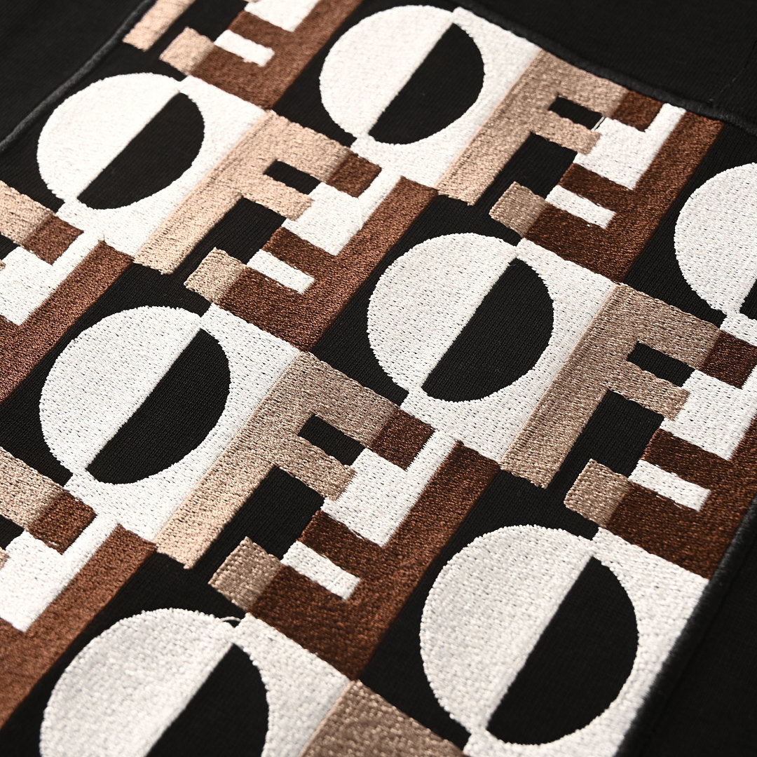 Fendi Roma FF Geometric Embroidered Patch T-Shirt — Off-Black