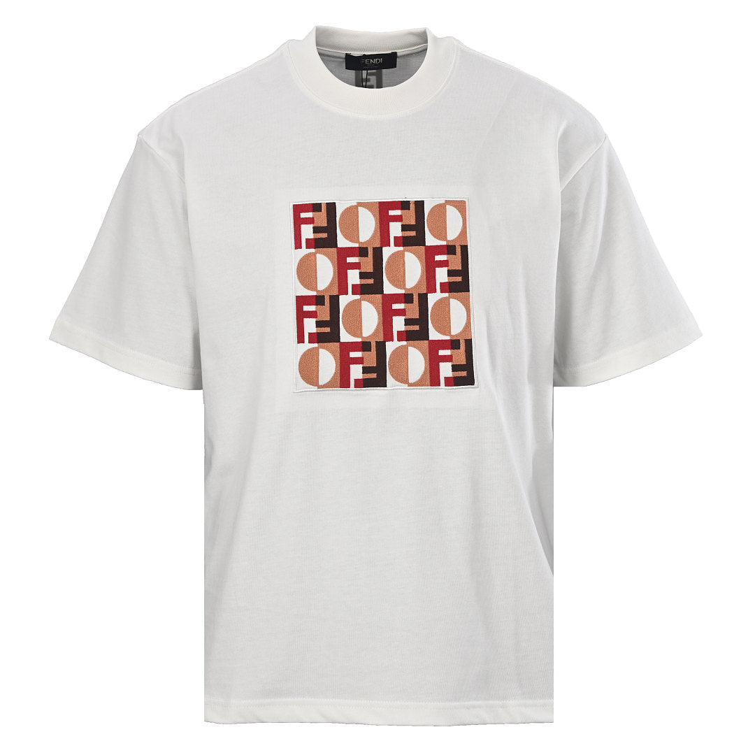 Fendi Roma FF Geometric Embroidered Patch T-Shirt — Off-White