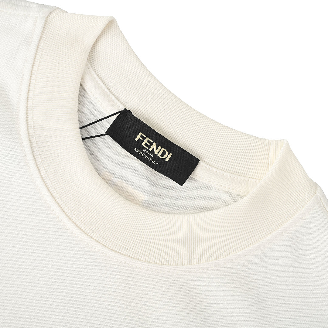Fendi Roma FF Geometric Embroidered Patch T-Shirt — Off-White
