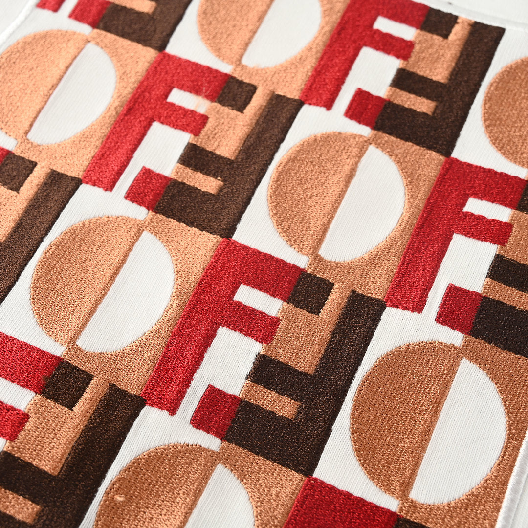 Fendi Roma FF Geometric Embroidered Patch T-Shirt — Off-White