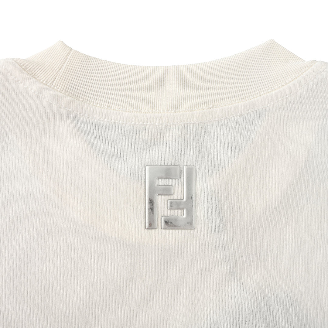 Fendi Roma FF Geometric Embroidered Patch T-Shirt — Off-White