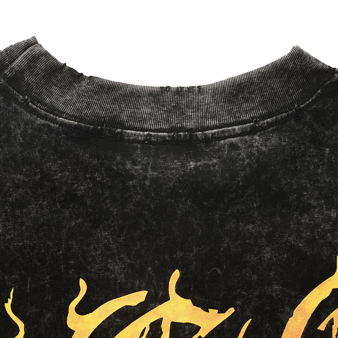 Balenciaga Gothic Metal Logo Distressed T-Shirt – Washed Black