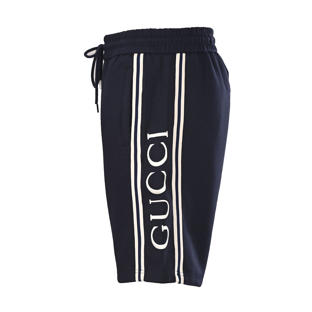 Gucci Script Logo Side Stripe Cotton Fleece Shorts – Black