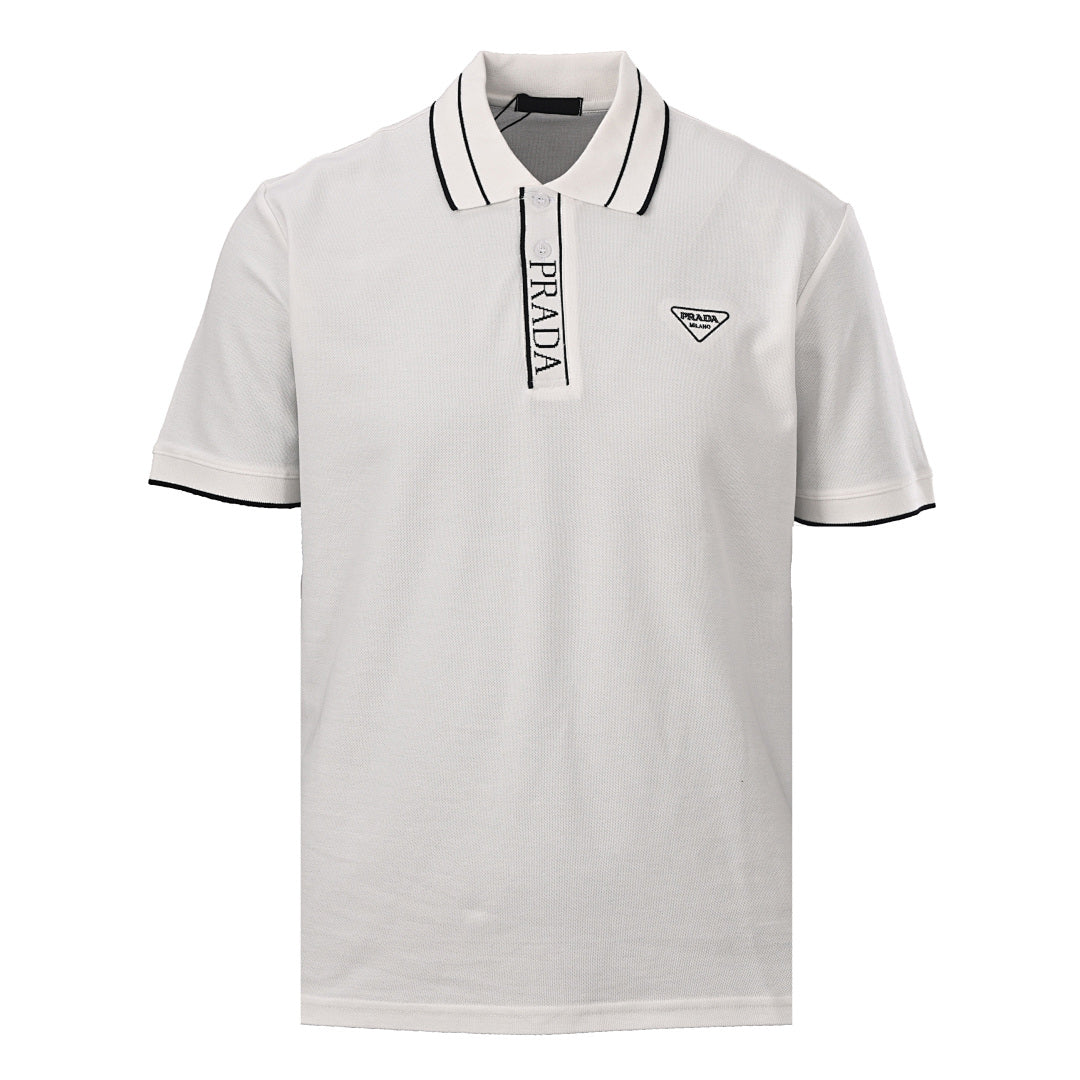 PRADA Triangle Logo Embroidered Polo Shirt