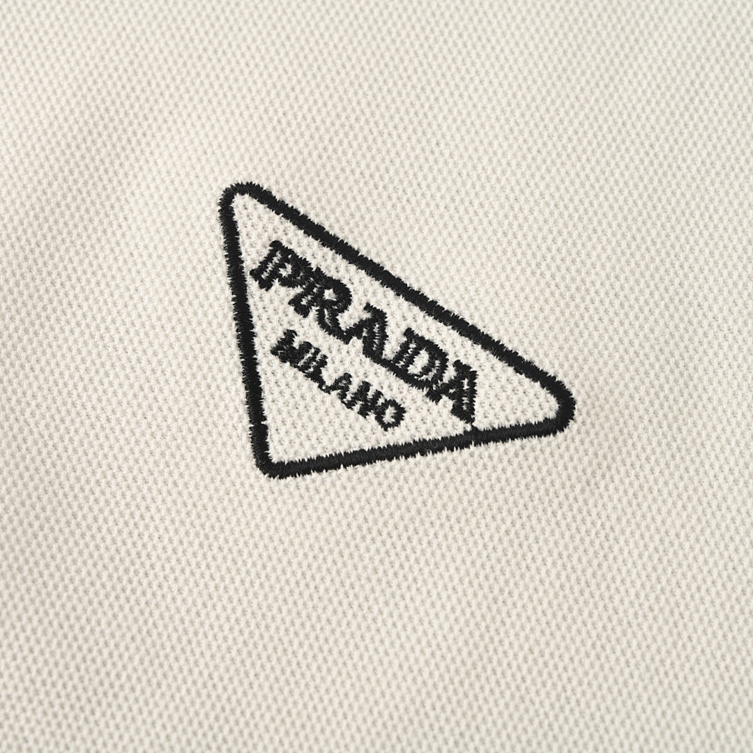 PRADA Triangle Logo Embroidered Polo Shirt