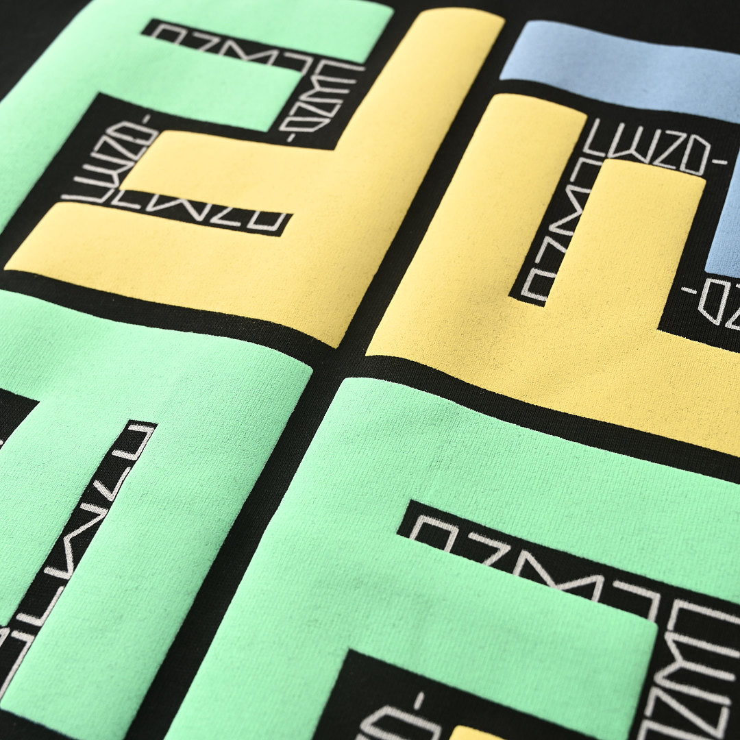 Fendi Roma FF Monogram Color-Block Print T-Shirt — BLACK/ Pink & Yellow