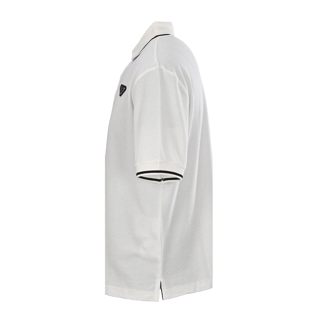 PRADA Short-Sleeve Polo Shirt with Black Stripe Detail