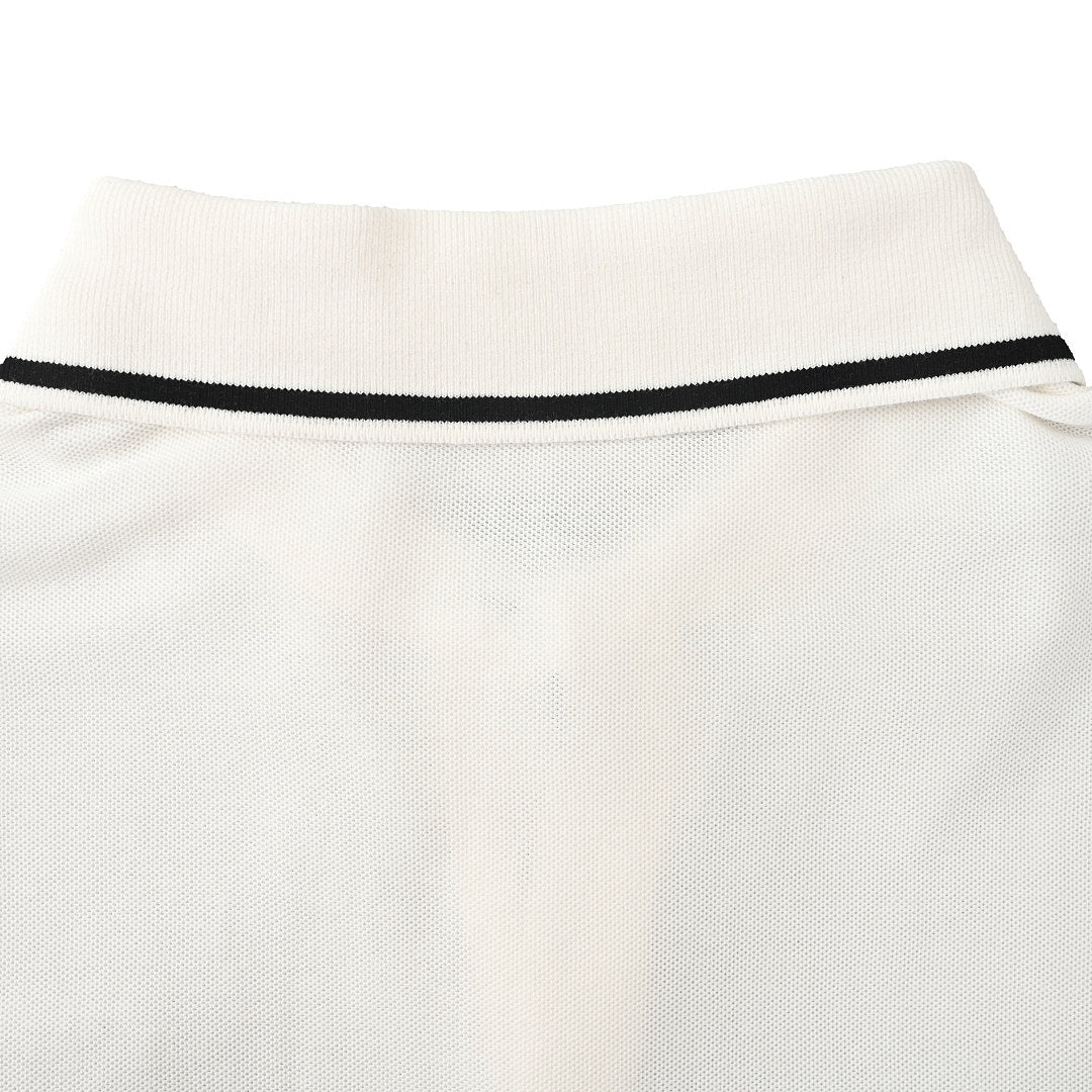 PRADA Short-Sleeve Polo Shirt with Black Stripe Detail